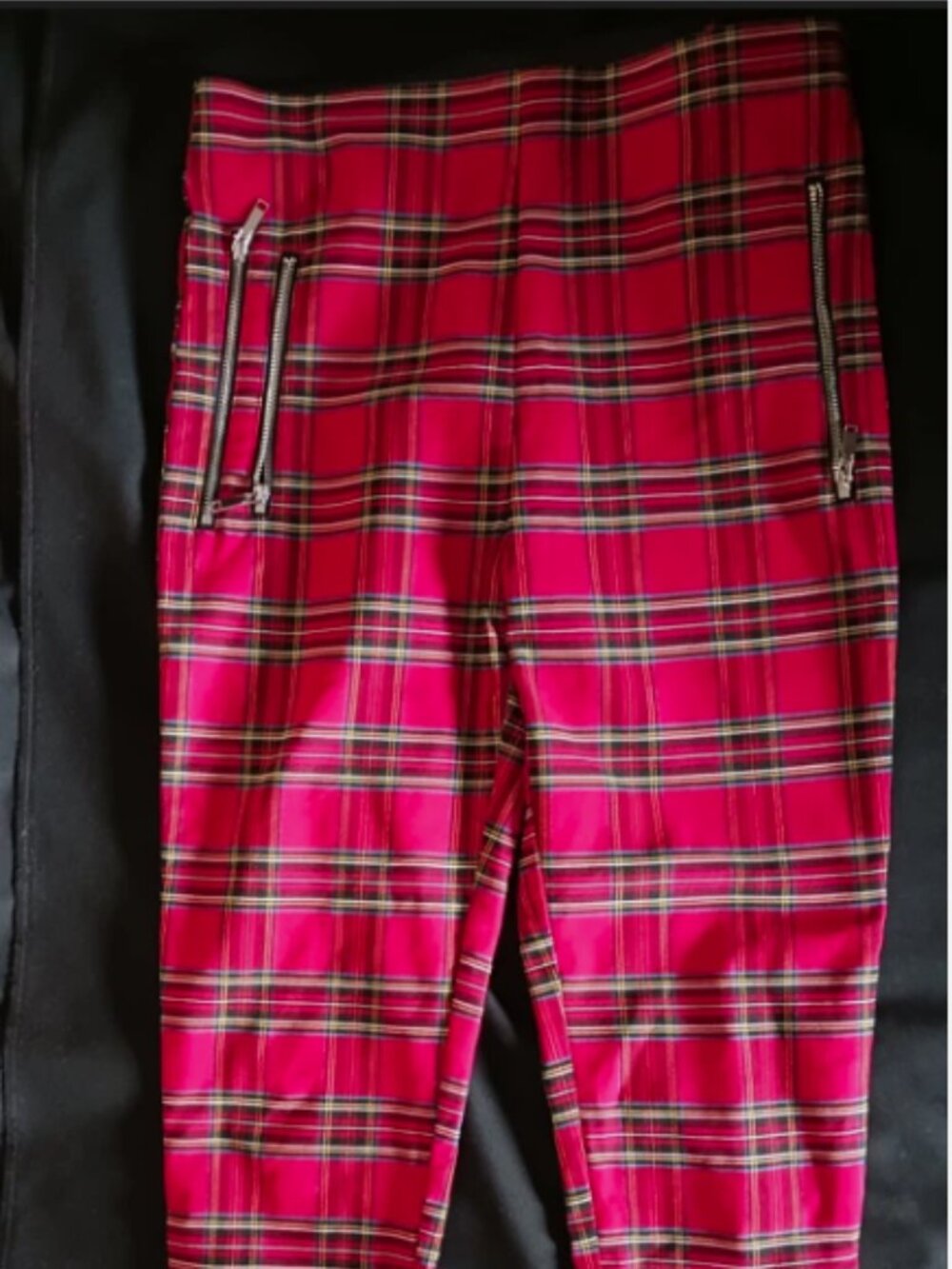 Zara Zippered HIGH RISE LEGGINGS SKINNY Pants Red Plaid Size M